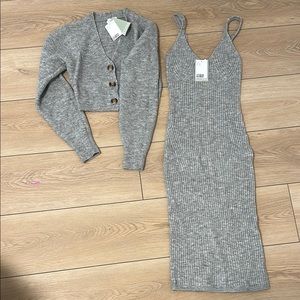 Gray Knit Women's Skirt Set
